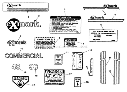 Decals Diagram and Parts List for V48-14BV-5 70000 Exmark Lawn Mower