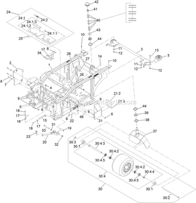 Main Frame Assembly Diagram and Parts List for NVS740CKC42000 (404314159-406294344)(2019) Exmark Lawn Mower