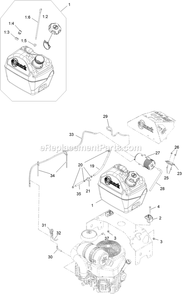 Fuel Assembly Diagram and Parts List for TTX691CKA60400 (408644346-411294211)(2021) Exmark Lawn Mower