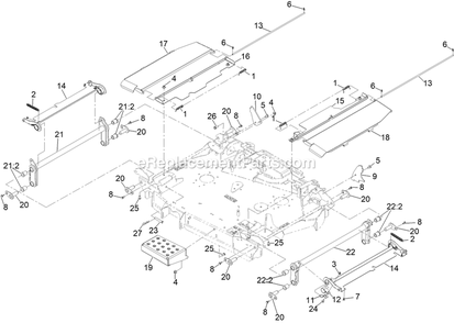 Center Deck Fold Assembly Diagram and Parts List for LZX980EKC96RW0 (411294212-999999999)(2022) Exmark Lawn Mower