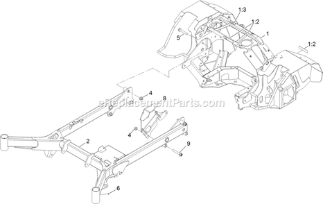 Main Frame Assembly Diagram and Parts List for STS740EKC60400 (406294345-408644345)(2020) Exmark Lawn Mower