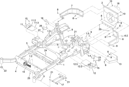 Main Frame Assembly Diagram and Parts List for LZE751GKA604C1 (402082300-404314158)(2018) Exmark Lawn Mower