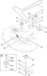 42 Inch Deck Belt, Spindle And Blade Assembly Diagram and Parts List for QTE651KA421 (312000000-312999999)(2012) Exmark Lawn Mower
