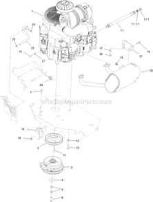 Engine, Muffler And Clutch Assembly Diagram and Parts List for LZE801GKA604B1 (316000000-399999999)(2016) Exmark Lawn Mower