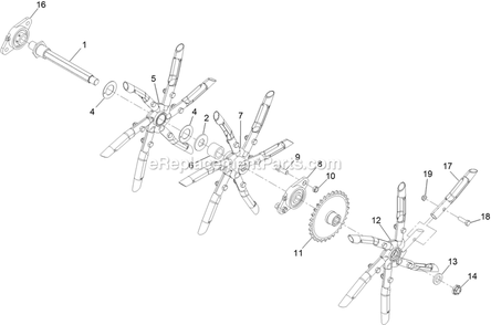 Lh Tine Wheel Assembly Diagram and Parts List for ARX440CKC24000 (404314159-406294344)(2019) Exmark Aerator