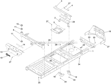Main Frame Assembly Diagram and Parts List for QZE600CKA42200 (404314159-406294344)(2019) Exmark Lawn Mower
