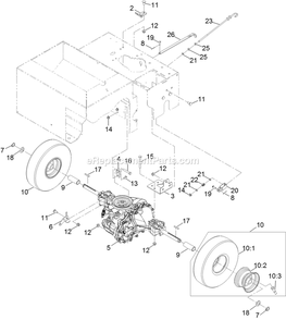 Transmission Assembly Diagram and Parts List for SDS395CKC20000 (402082300-404314158)(2018) Exmark Seeder