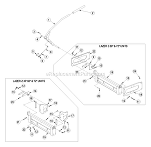 Hitch And Handle Assembly Diagram and Parts List for LZUVD60C (440000-509999)(2004) Exmark Lawn Tractor Accessories