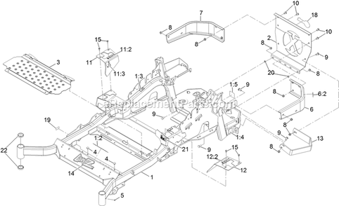 Main Frame Assembly Diagram and Parts List for LZE742GKC60400 (315000000-315999999)(2015) Exmark Lawn Mower