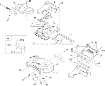 Deck, Frame, And Chute Assembly Diagram and Parts List for ECS180CKA30000 (406294345-408644345)(2020) Exmark Lawn Mower