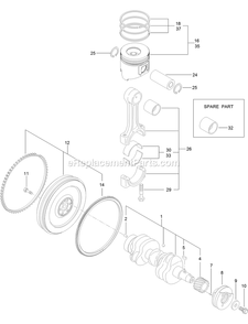 Crankshaft And Piston Assembly Diagram and Parts List for LZS88CDYM96RW0 (406294345-408644345)(2020) Exmark Lawn Mower
