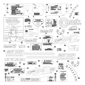 Decal Group Diagram and Parts List for LZ25KA604 (320000-369999)(2002) Exmark Lawn Mower