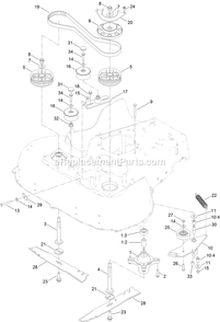Spindle And Blade Assembly Diagram and Parts List for ECX200CKC30000 (408644346-411294211)(2021) Exmark Lawn Mower