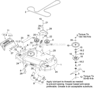 Deck Assembly Diagram and Parts List for PNS600KA443 (313000000-313999999)(2013) Exmark Lawn Mower