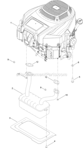 Engine And Muffler Assembly Diagram and Parts List for QZE702GEM34200 (404314159-406294344)(2019) Exmark Lawn Mower