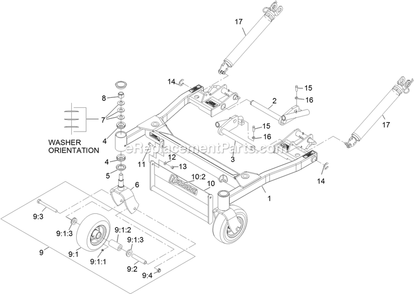 Deck Support Frame Assembly Diagram and Parts List for NV730EKC42 (314000000-314999999)(2014) Exmark Lawn Mower