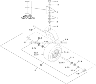 Fork And Caster Wheel Assembly Diagram and Parts List for LZE730KA604 (313000000-313999999)(2013) Exmark Lawn Mower