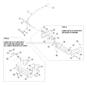 Hitch And Handle Assembly Diagram and Parts List for UVD72C (510000-599999)(2005) Exmark Lawn Tractor Accessories