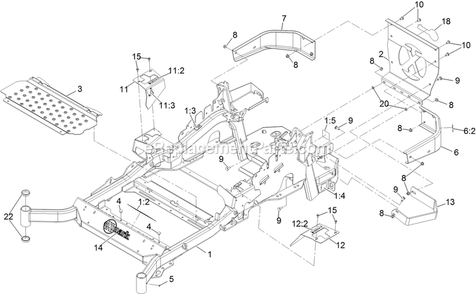 Main Frame Assembly Diagram and Parts List for LZE751GKA604A1 (402082300-404314158)(2018) Exmark Lawn Mower