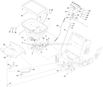 Spreader Assembly Diagram and Parts List for SSS395CKC00000 (404314159-406294344)(2019) Exmark Sprayer