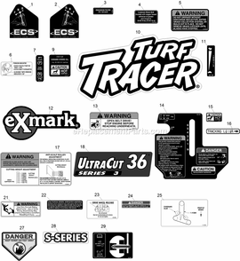 Decals Diagram and Parts List for TTS481KA363 (314000000-314999999)(2014) Exmark Lawn Mower