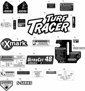 Decals Diagram and Parts List for TTS541KA483CA (312000000-312999999)(2012) Exmark Lawn Mower