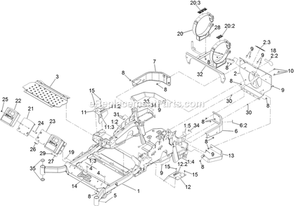 Main Frame Assembly Diagram and Parts List for LZS740PKC60400 (315000000-315999999)(2015) Exmark Lawn Mower