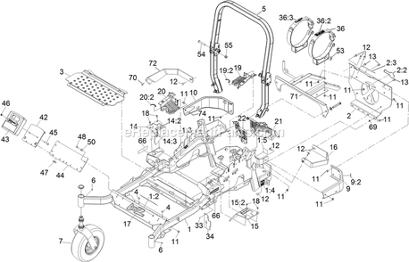 Main Frame Assembly Diagram and Parts List for LZS740PKC604 (313000000-313999999)(2013) Exmark Lawn Mower