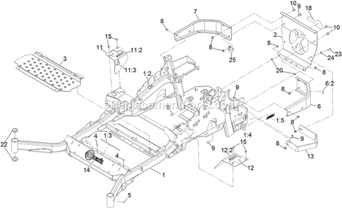 Main Frame Assembly Diagram and Parts List for LZX980EKC726W0 (406294345-408644345)(2020) Exmark Lawn Mower