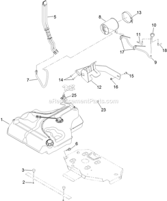 Fuel Tank Mounting Assembly Diagram and Parts List for LZS651KA484 (313000000-313999999)(2013) Exmark Lawn Mower