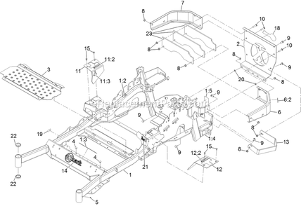 Main Frame Assembly Diagram and Parts List for LZE801GKA72RA1 (316000000-399999999)(2016) Exmark Lawn Mower