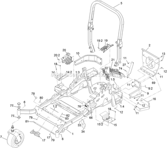 Main Frame Assembly Diagram and Parts List for LZE730GKA604B3 (315000000-315999999)(2015) Exmark Lawn Mower