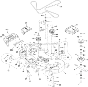 Deck Assembly Diagram and Parts List for TTS600GKA523E0 (408644346-411294211)(2021) Exmark Lawn Mower