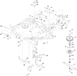 Center Deck Assembly Diagram and Parts List for LZX980EKC96RW0 (406294345-408644345)(2020) Exmark Lawn Mower
