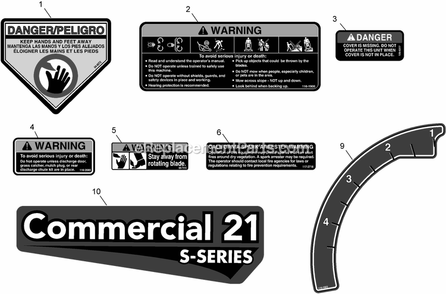 Decals Diagram and Parts List for ECSHN21 (920000-999999)(2011) Exmark Lawn Mower