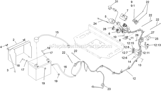 Electrical Assembly Diagram and Parts List for VTS740PKC52400 (402082300-404314158)(2018) Exmark Lawn Mower