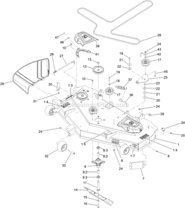 Deck Assembly Diagram and Parts List for QZS708GEM54200 (408644346-411294211)(2021) Exmark Lawn Mower