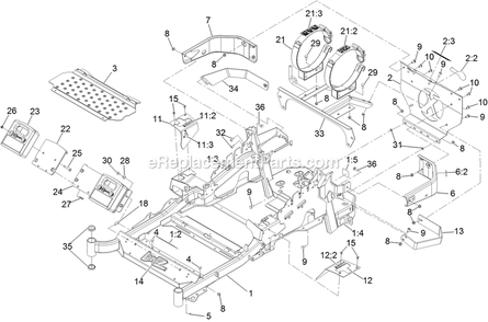 Main Frame Assembly Diagram and Parts List for LZS740PKC52400 (315000000-315999999)(2015) Exmark Lawn Mower
