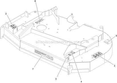 Deck With Decals Assembly Diagram and Parts List for RAE702GEM44300 (406294345-408644345)(2020) Exmark Lawn Mower