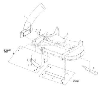Lower Chute Assembly Diagram and Parts List for 116-1084 (790000-849999)(2009) Exmark Lawn Tractor Accessories
