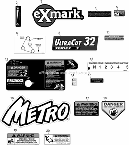 Decals Diagram and Parts List for MG16KA322P (920000-999999)(2011) Exmark Lawn Mower