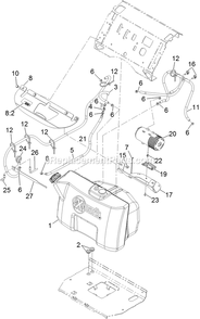 Fuel Tank Mounting Assembly Diagram and Parts List for VT541KA363CA (312000000-312999999)(2012) Exmark Lawn Mower