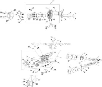 Piston And Cylinder Head Assembly Diagram and Parts List for QTS708GEM60200 (400000000-402082299)(2017) Exmark Lawn Mower