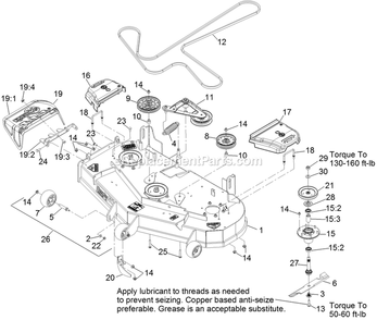 Deck Assembly Diagram and Parts List for LZE691KA524 (312000000-312999999)(2012) Exmark Lawn Mower