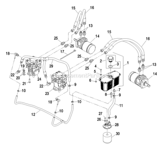 Hydraulics Group Diagram and Parts List for TT23KAEB (670000-719999)(2007) Exmark Lawn Mower