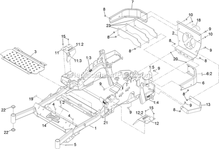 Main Frame Assembly Diagram and Parts List for LZE749EKC72RA1 (315000000-315999999)(2015) Exmark Lawn Mower