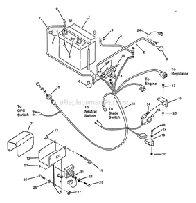 Electric Start Components Diagram and Parts List for M36-14K-5E (115000-129999)(1996) Exmark Lawn Mower