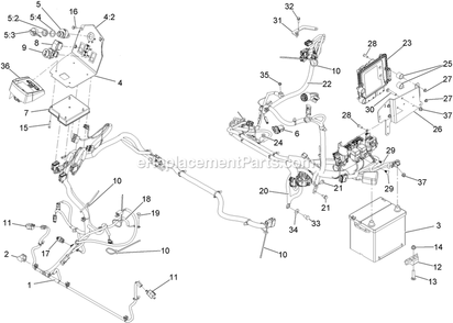 Electrical Assembly Diagram and Parts List for LZS88CDYM96RW0 (408644346-411294211)(2021) Exmark Lawn Mower