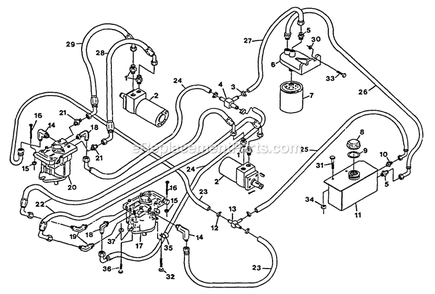 Hydraulics Group Diagram and Parts List for TTH-18KO (84000-89999)(1993) Exmark Lawn Mower
