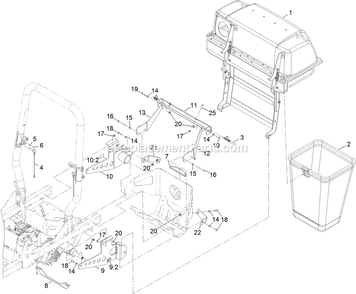 Bagger Top And Mounting Assembly Diagram and Parts List for 126-6954 (402082300-404314158)(2018) Exmark Lawn Tractor Accessories